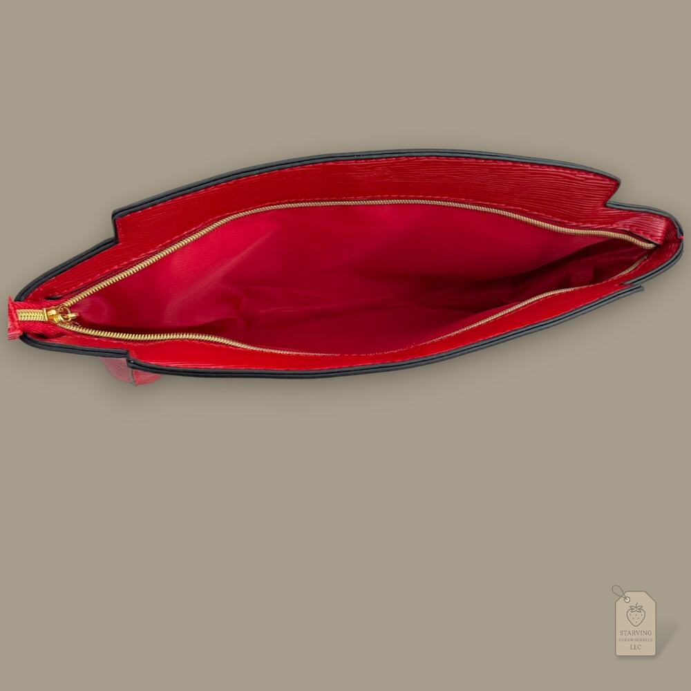 Estée Lauder Red Faux Epi Leather Cosmetic Bag Trapezoid Makeup Pouch L: 10.25" - Picture 4 of 5